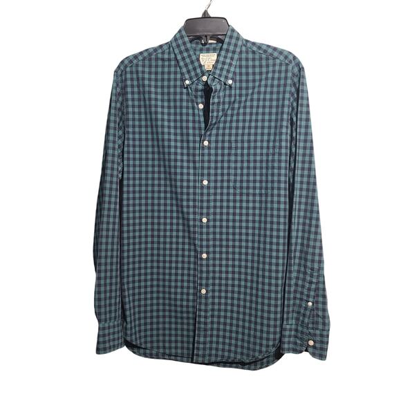 J. Crew Gingham Classic Secret Wash Button Front Shirt Navy Green - Picture 1 of 5